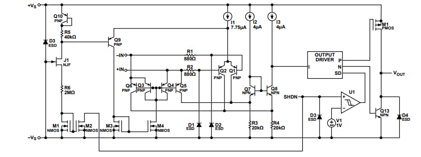 回路図 - Analog Devices Inc. ADA4098-1/-2 Over-The-Top™高精度オペアンプ